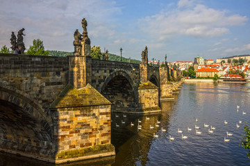 Prague Charles bridge city view, Czech Republic