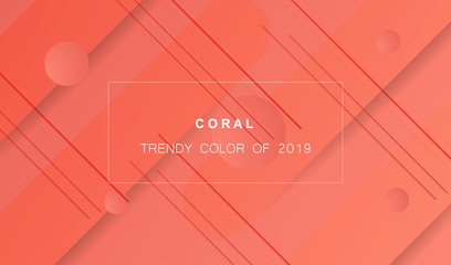 Coral trendy color of 2019. Gradient geometric dynamic abstract background. Modern texture for layout, banner, poster, flyer, card, web design. Vector eps10.