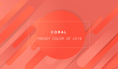 Coral trendy color of 2019. Gradient geometric dynamic abstract background. Modern minimal texture for layout, banner, poster, flyer, card, web design. Vector eps10.
