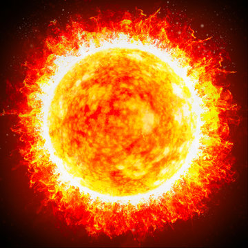 Sole e stelle. Il bagliore solare è un improvviso lampo di maggiore luminosità sul Sole. Espulsione di plasmi e particelle attraverso la corona del Sole nello spazio esterno