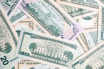 Closeup lot of american dollar banknotes president. Concept leap, fall, rate, currency exchange, debt, profit, loss, sanctions, appreciation of goods