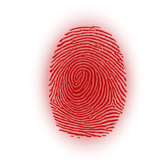 Red fingerprint on white background, vector illustration
