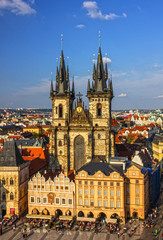 Fototapeta premium Prague, Czech Republic. Staromestska square, Church of our Lady Tyn