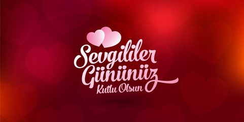 14 February Valentine's Day Celebration (Turkish - 14 Subat Sevgililer Gununuz Kutlu Olsun) wishes, billboard, social media card design.