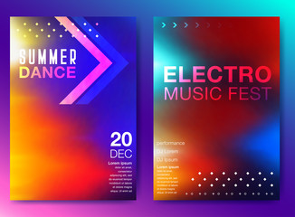 Music wave poster design. Sound flyer with abstract gradient line waves