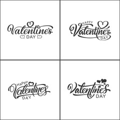 Set of ready-made calligraphy, hand-lettering valentines day inscriptions. Vector Illustration. Vector