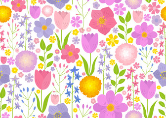 cute seamless floral pattern. vector illustration white background - Vector