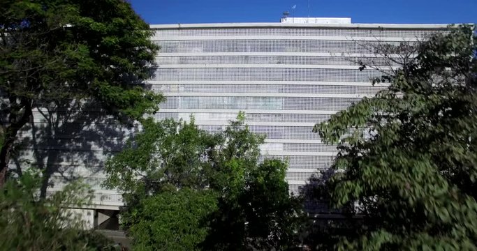 Brasilia aerial swooping over residential building to reveal quadra neighbourhoods