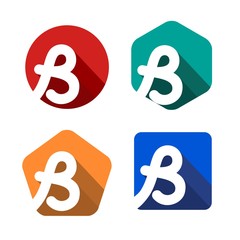 Creative handwritten white letter B inscribed in a circle, square, pentagon, hexagon with falling shadows. For your monogram, logo, emblem. Flat design. Four color palettes