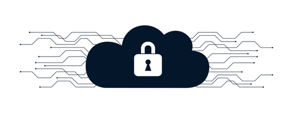 secure digital space in a blue cloud with lock isolated on white background vector illustration EPS10
