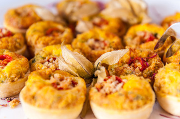 Backed appetizers on table