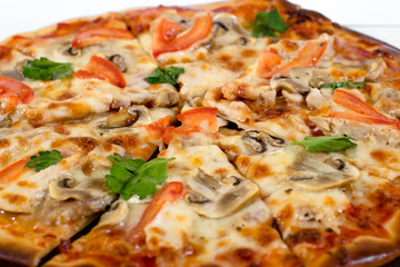 Pizza on a plate on a white background