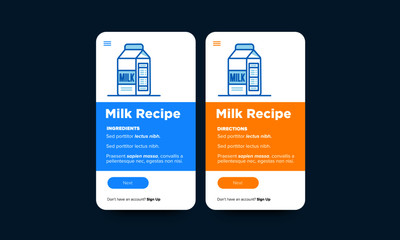 Milk Recipe App Interface Design