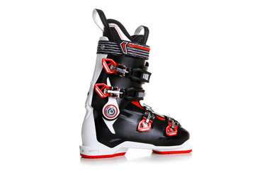 Profesional Red ski boots isolated on white background