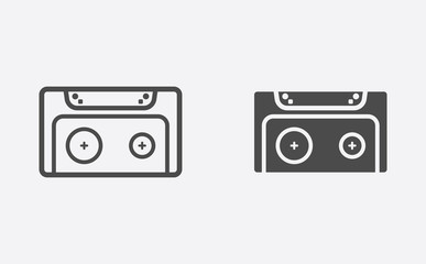 cassette filled and outline vector icon sign symbol