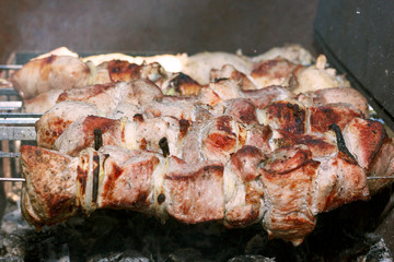 B-B-Q, shish kebab cooking process