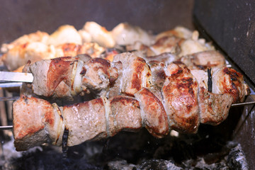B-B-Q, shish kebab cooking process