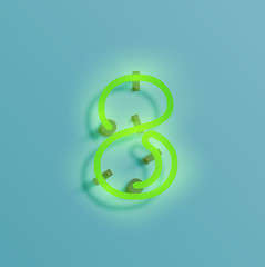 Realistic neon character from a typeset, vector