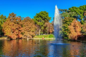 Landscape of Retiro Park, Madrid, Spain