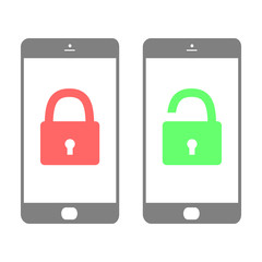 Great concept of smartphones with an open and closed lock