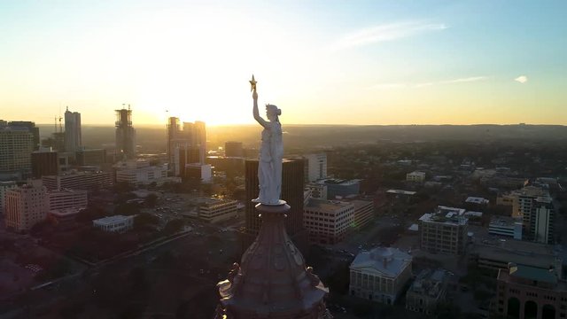 4K Aerial Texas Capitol Orbiting at Sunset