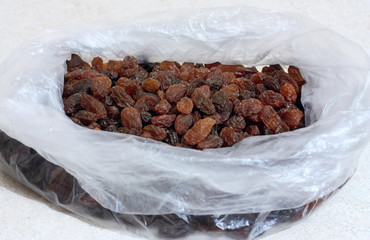Raisins in plastic bag