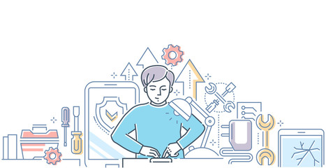 Mobile repair service - modern line design style illustration