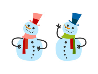 Cute Snowman Girl and Boy, in Warm Winter Scarf