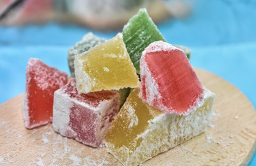 Sweet colored  pieces of turkish delight,rahat
