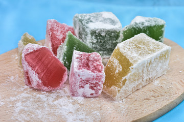 Sweet colored  pieces of turkish delight,rahat