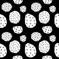 Handmade contrast seamless pattern. Childish craft monochrome wallpaper for birthday card, baby nappy, school party advertising, shop sale poster, holiday wrapping paper, textile, bag print etc.