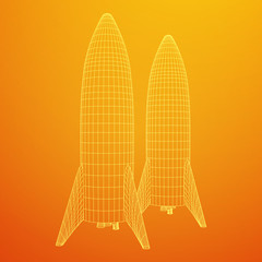 Modern Rocket Ready to Launch. Abstract model wireframe low poly mesh vector illustration
