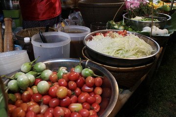 Ingredients of Som Tum, Papaya Salad , Street Food in Thailand