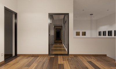 Illuminated Second Floor with a Mezzanine and Balcony 3D Rendering