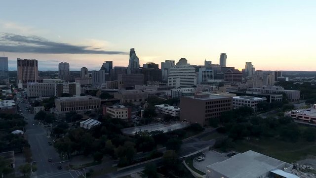 4K Texas Capital Drone Aerial, Frost Tower, The Austonian