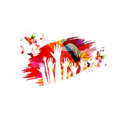 Human hands with butterflies colorful vector illustration design - obrazy, fototapety, plakaty