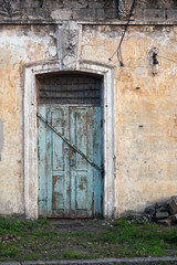 old house, wall with grunge old door, texture