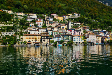 Fototapeta na wymiar Scenic view of Gandria village near Lugano from the lake, Switzerland