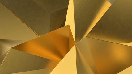 abstract golden geometric crystals. Minimal quartz, stone, gems. Low poly background