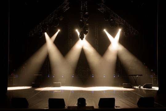 Free stage with lights, lighting devices.