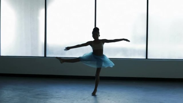 Graceful young girl ballet dancing in silhouette