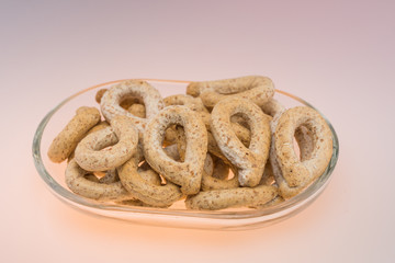 Pretzels crackers,bagels  with with olives and wine 