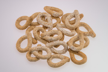 Pretzels crackers,bagels  with with olives and wine 