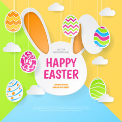 Happy easter background. Greeting Card. Paper cut style. Vector illustration