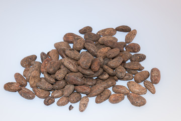 pile of Cocoa beans on white background
