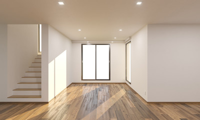 Sunlit Empty Room by the Stairs 3D Rendering