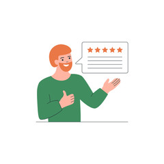 Man is giving five star rating vector illustration