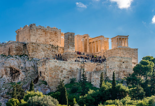 View of the Acropolis of Athens, in Greece. Photo taken from Areopagus Hill.