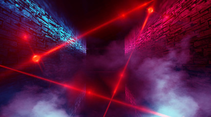 Abstract arch, tunnel, corridor, neon light, rays. 3d illustration