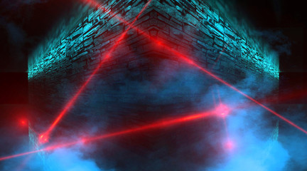 Abstract arch, tunnel, corridor, neon light, rays. 3d illustration